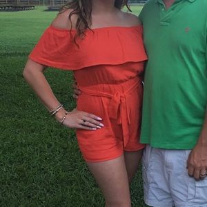 Red off the shoulder romper worn once